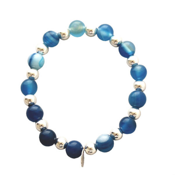 Pulsera Agata Azul 8mm - Plata