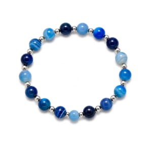 Pulsera Agata Azul 8mm - Plata