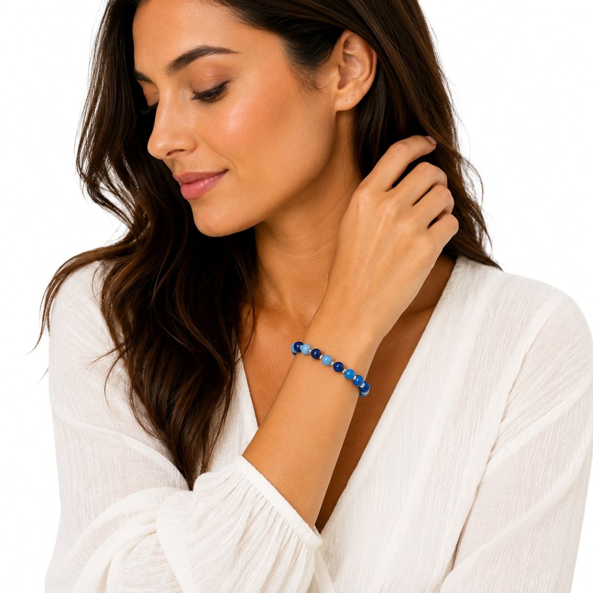 Pulsera Agata Azul 8mm - Plata - Imagen 2