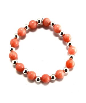 Pulsera Piedra Salmón 8mm - Plata