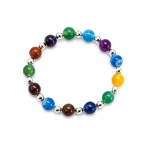 Pulsera Agatas de Colores 8mm - Plata