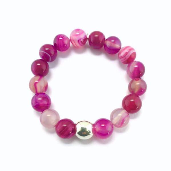 Pulsera Agata Fucsia 12mm - Plata