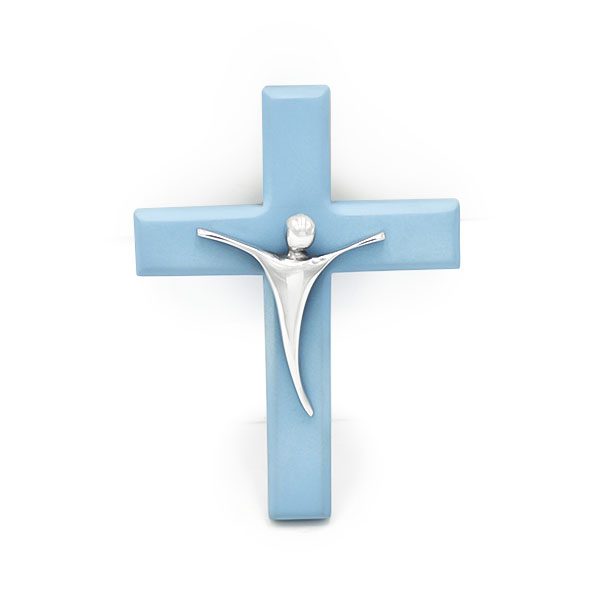 Cristo Chico con Cruz Azul - Peltre/Madera