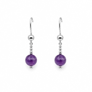 Aretes Piedra Amatista 8mm - Plata