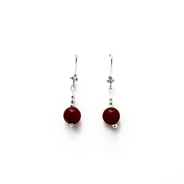 Aretes Coral Rojo 8mm - Plata