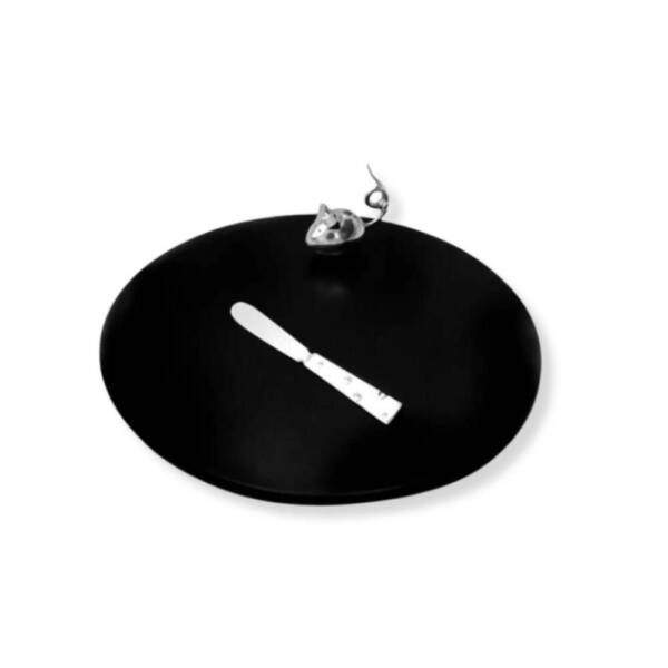 Tabla de Queso Oscura 28cm con Ratón y Cuchillo - Plaqué/Madera