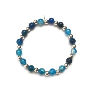Pulsera Agata Azul 6mm - Plata