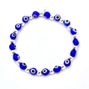 Pulsera Ojitos Turcos Azul 5mm - Plata