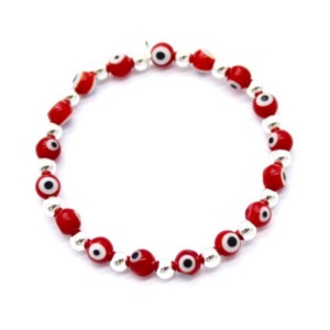 Pulsera Ojitos Turcos Rojo 5mm - Plata