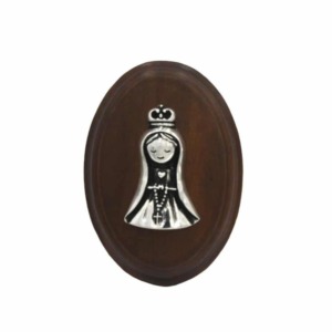 Medalla Oval 10cm Virgen de Fátima - Plaqué/Madera