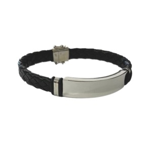 Pulsera Placa Biocuero - Plata - Hombre