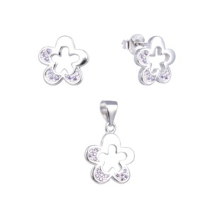 Juego Flor Brillos Morados - Plata