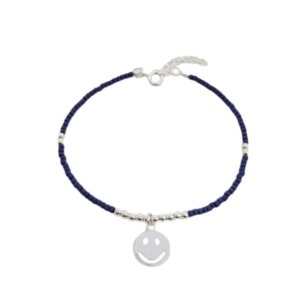 Pulsera Carita Feliz y Cristales Azules - Plata