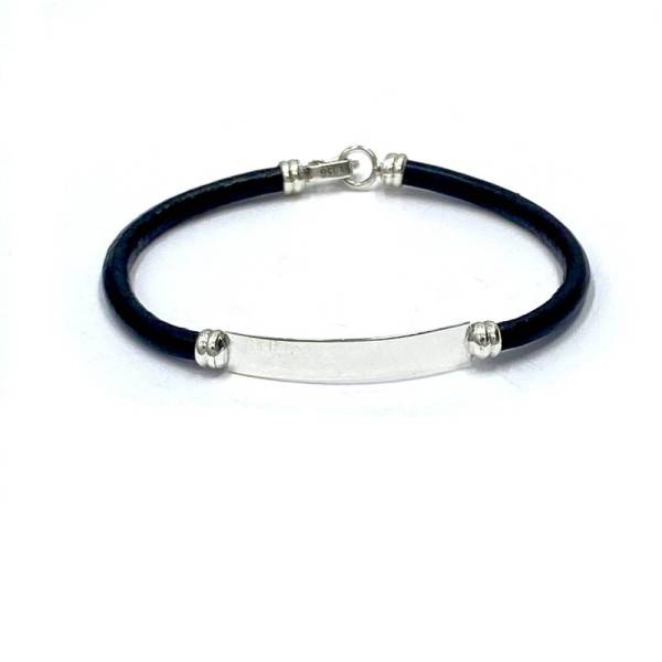Pulsera Placa Delgada- Plata/Cuero