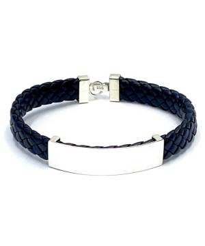Pulsera Placa Trenzada - Plata/Cuero