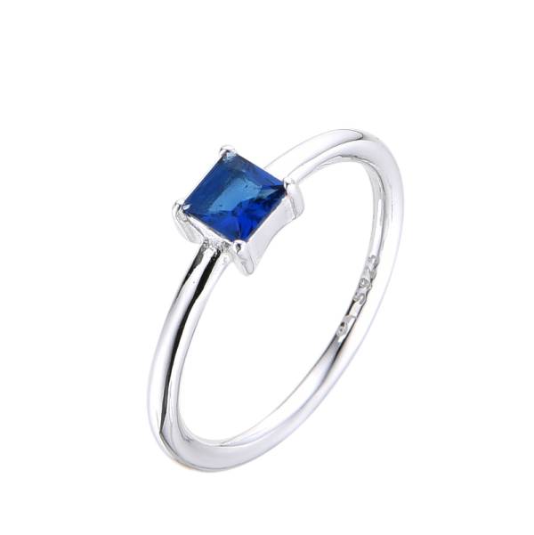 Anillo Cuadrado Azul Talla 8 - Plata