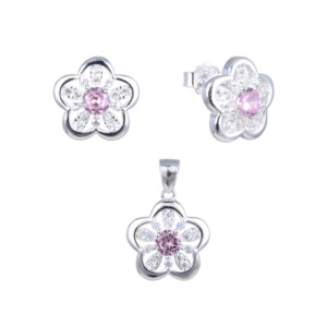 Juego Flor Luz Rosado - Plata