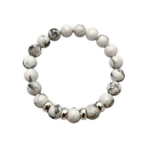 Pulsera Howlita 10mm - Plata y Piedra - Hombre