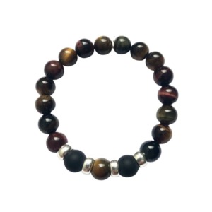 Pulsera Ojo de Tigre 10mm - Plata y Piedra - Hombre