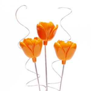 Juego de 3 Tulipanes Anaranjados con Rizos - Resina y Plaqué