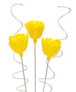 Juego de 3 Tulipanes Amarillos con Rizos - Resina y Plaqué