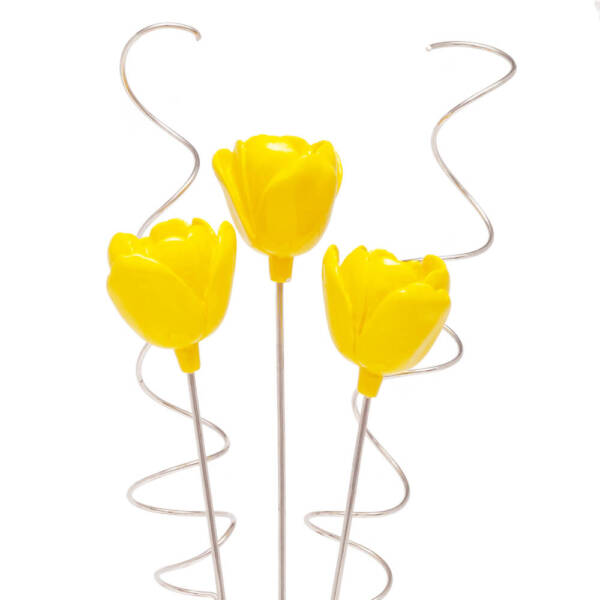 Juego de 3 Tulipanes Amarillos con Rizos - Resina y Plaqué