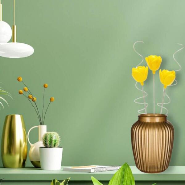 Juego de 3 Tulipanes Amarillos con Rizos - Resina y Plaqué - Imagen 3