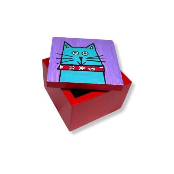 Cofre Rojo 6x6cm Gato - Madera - Imagen 2