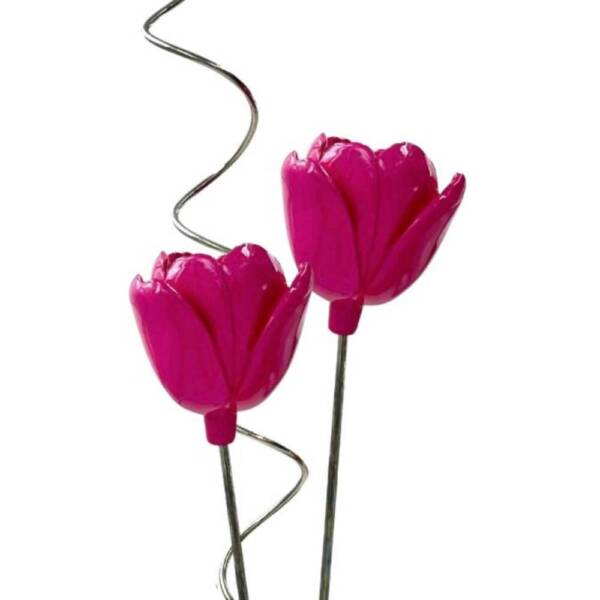 Juego de 2 Tulipanes Fucsias con Rizos - Resina y Plaqué - Imagen 2