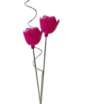 Juego de 2 Tulipanes Fucsias con Rizos - Resina y Plaqué