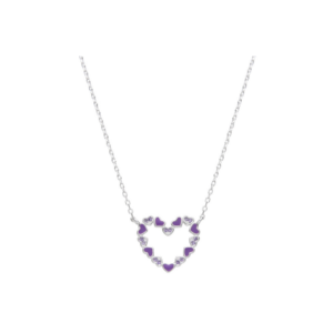Collar Corazones Morados - Plata