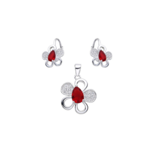 Juego Flor Brillo Rojo - Plata