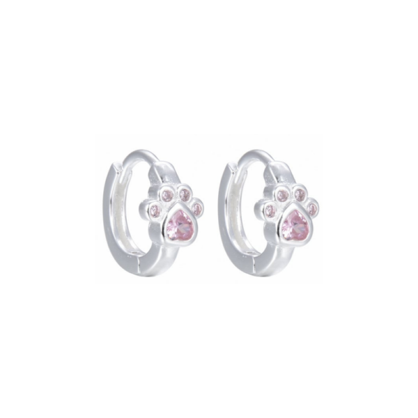 Arete Aro Mini Huella Rosa - Plata