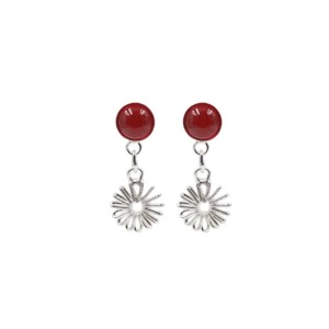 Arete Flor Ojo Gato Rojo - Plata