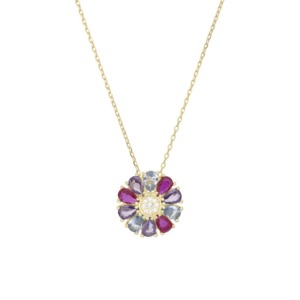 Collar Flor Dorado Colores - Plata
