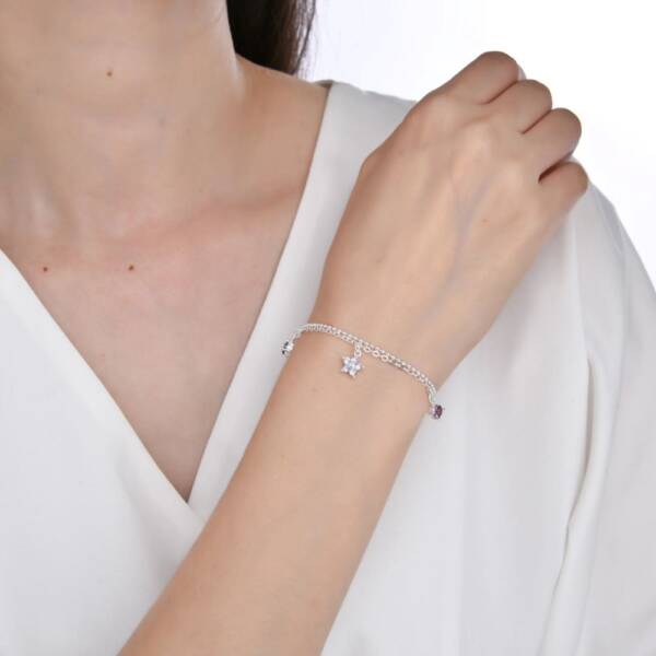 Pulsera Flores y Brillos Morados - Plata - Imagen 2