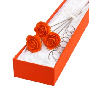 Juego de 3 Rosas Anaranjados con Rizo - Resina y Plaqué