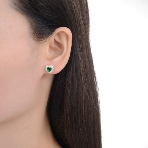 Arete Corazón Verde - Plata - Imagen 2