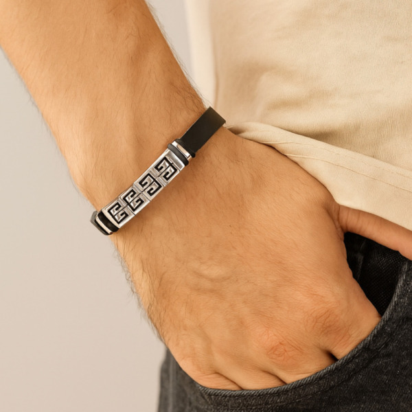 Pulsera Trazo - Plata/Cuero - Imagen 2
