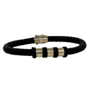 Pulsera Tubular x3 - Plata/Cuero - Hombre