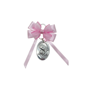 Virgen Niño Oval Cinta Rosa - Plaqué