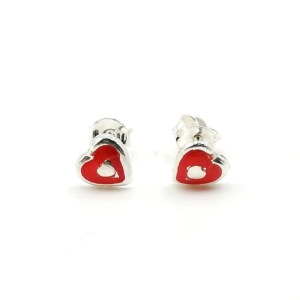 Aretes Corazón Rojo Esmaltados - Plata