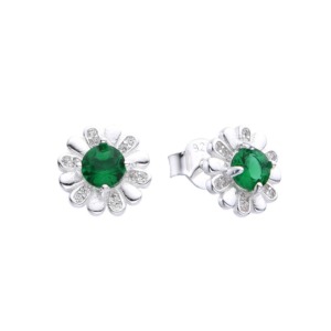 Aretes Flor Verde - Plata