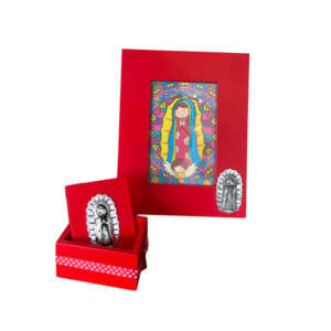 Marco 10x15 y Cofre 7x8 Rojo Virgen de Guadalupe - Plaqué/Madera