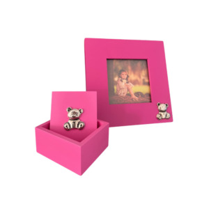 Marco 10 x 10 y Cofre 7x8 Rosa Osito - Plaqué/Madera
