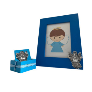 Marco 13x18 y Cofre 7x8 Ángel Volando Azul - Plaqué/Madera