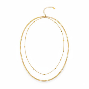 Collar Doble Puntos Cadena- Dorado