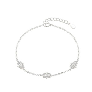 Pulsera Mano de Fátima Brillos - Plata