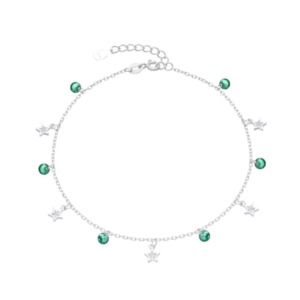 Pulsera Estrellas y Puntos de Luz Verdes - Plata