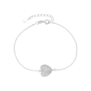 Pulsera Solitario Corazón Brillos - Plata